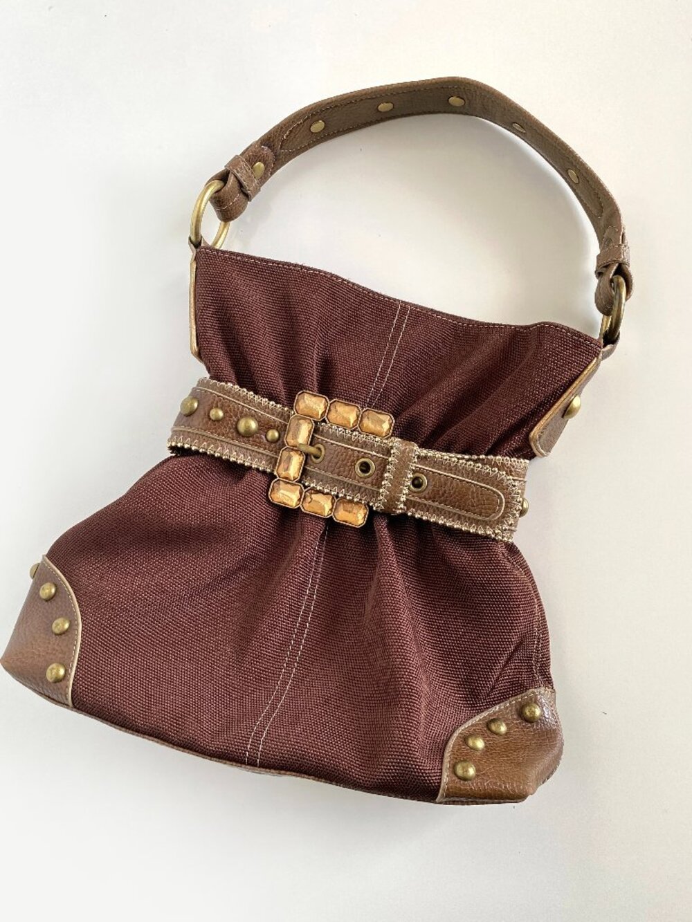 Kathy Van Zeeland Western Rhinestone Belted Hobo Shoulder Bag Y2K